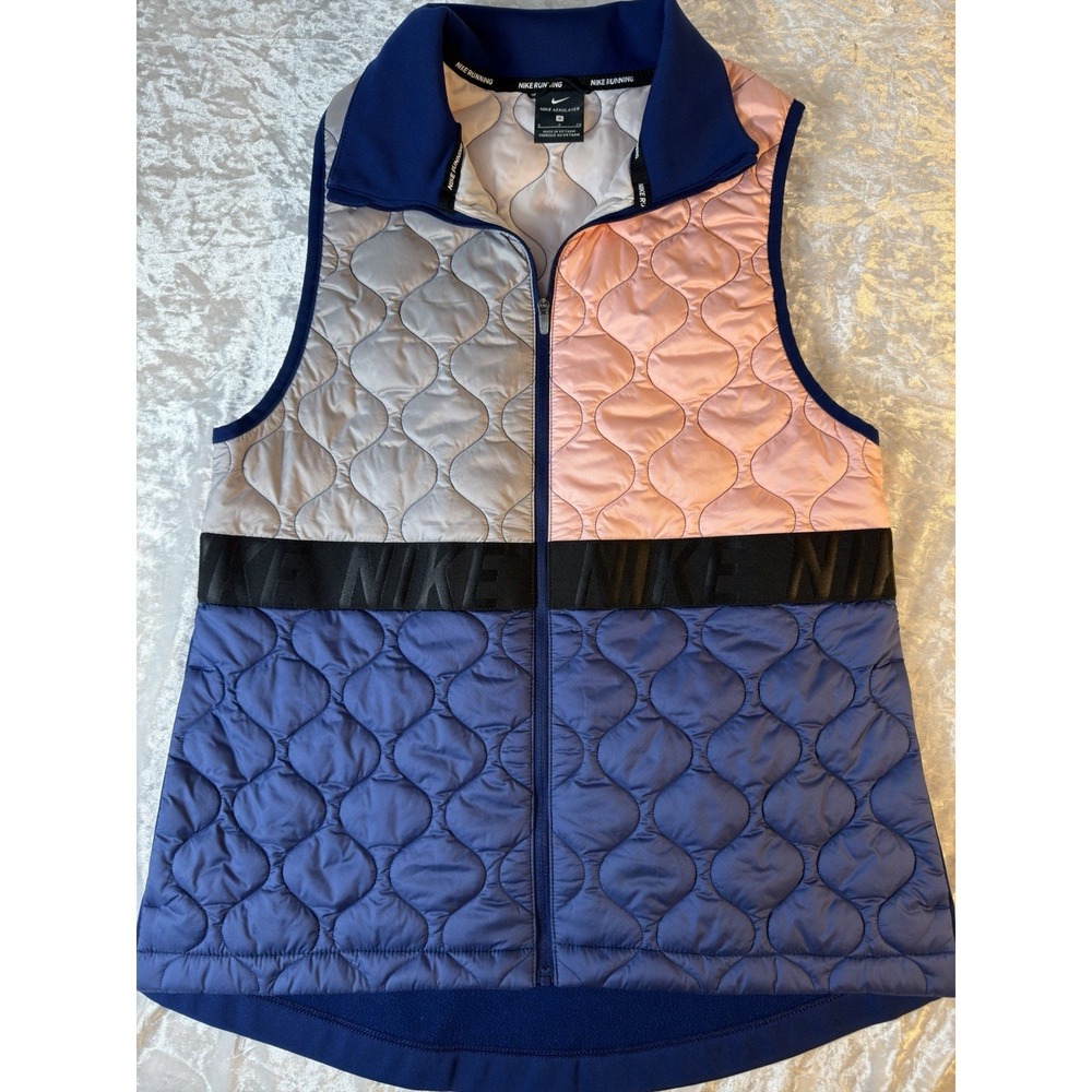 Nike AeroLayer Running Vest Womens Small Blue Pink Quilted Full Zip
